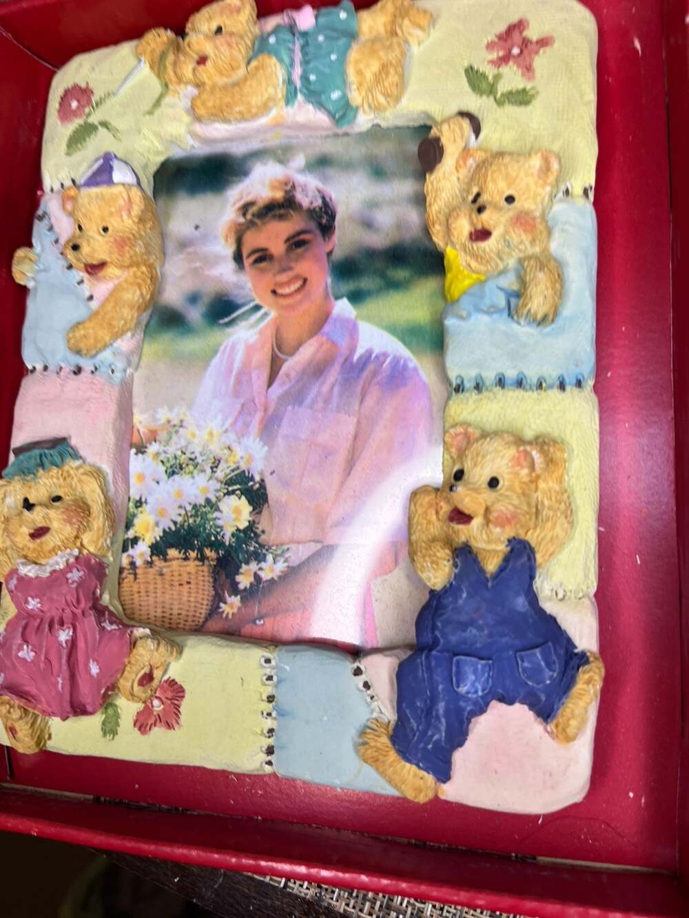 Vintage Popular Imports 3D Resin Teddy Bears Patchwork Picture Frame 3.5x5